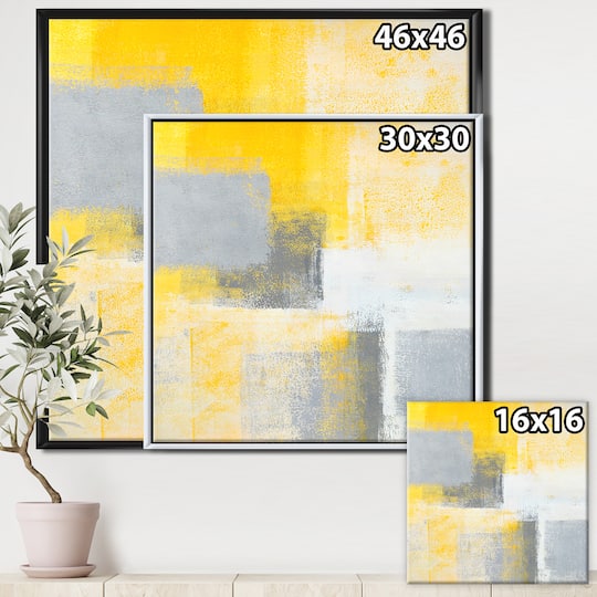 Designart - Grey and Yellow Blue Abstract IXX - Modern Framed Canvas Wall Art Print